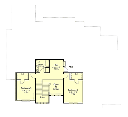 Contemporary, European House Plan 40378 with 4 Beds, 4 Baths, 3 Car Garage Second Level Plan