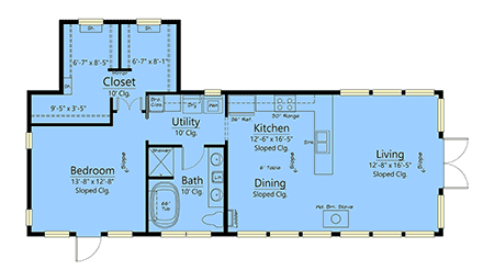 Contemporary, Modern House Plan 40379 with 1 Beds, 1 Baths First Level Plan