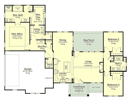 Craftsman, Farmhouse, New American House Plan 40386 with 3 Beds, 2 Baths, 2 Car Garage First Level Plan
