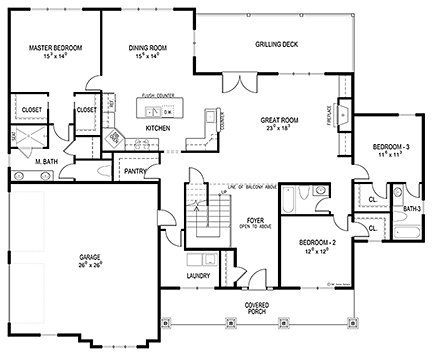 Country, Craftsman, Southern, Traditional House Plan 40403 with 3 Beds, 3 Baths, 2 Car Garage First Level Plan