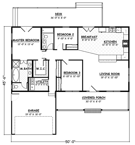 Country, Ranch House Plan 40612 with 3 Beds, 2 Baths, 2 Car Garage First Level Plan