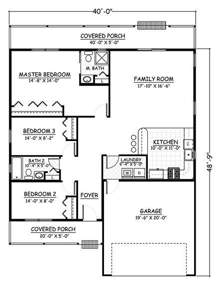 Cabin, Ranch, Traditional House Plan 40617 with 3 Beds, 2 Baths, 2 Car Garage First Level Plan
