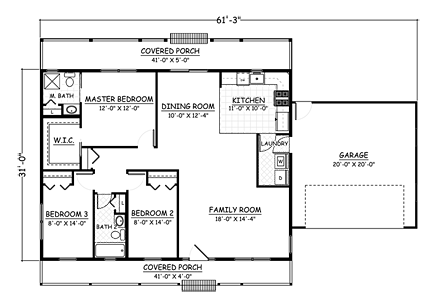 Country, Ranch House Plan 40619 with 3 Beds, 2 Baths, 2 Car Garage First Level Plan