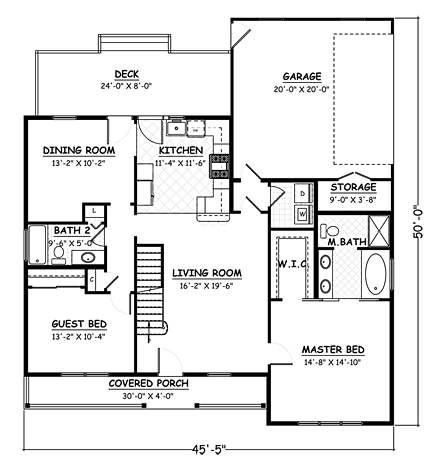 Colonial, Traditional House Plan 40625 with 4 Beds, 3 Baths, 2 Car Garage First Level Plan