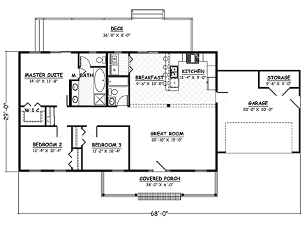 Country, Ranch, Traditional House Plan 40627 with 3 Beds, 2 Baths, 2 Car Garage First Level Plan