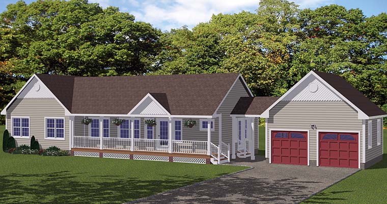 Country, Ranch, Southern House Plan 40648 with 3 Beds, 3 Baths, 2 Car Garage Elevation