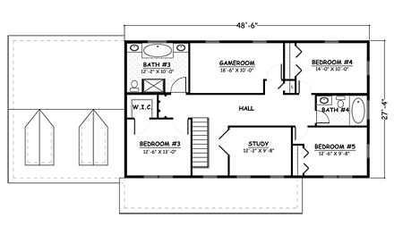 Country, Southern, Traditional House Plan 40650 with 5 Beds, 4 Baths, 2 Car Garage Second Level Plan