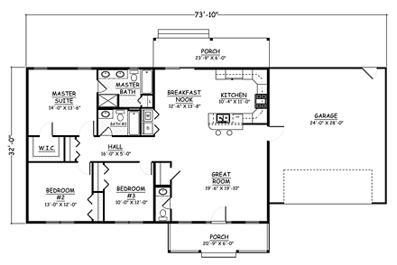 Ranch, Traditional House Plan 40665 with 3 Beds, 3 Baths, 2 Car Garage First Level Plan