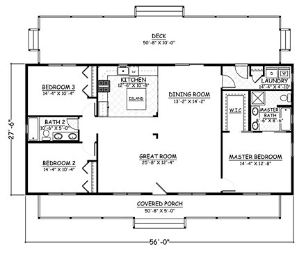 Country, Ranch, Southern House Plan 40666 with 3 Beds, 2 Baths First Level Plan