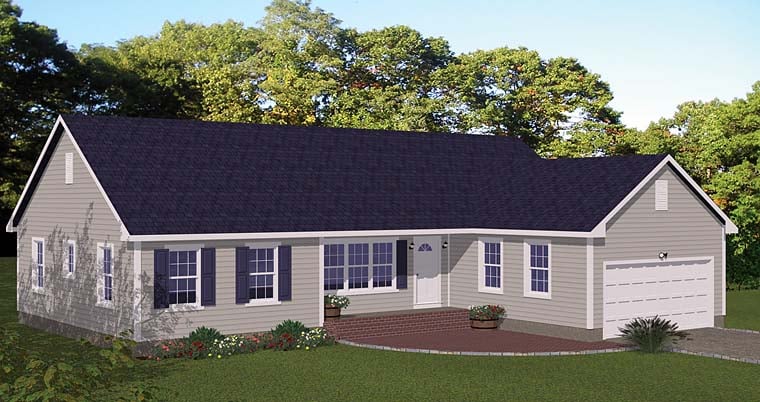 Ranch, Traditional House Plan 40667 with 3 Beds, 2 Baths, 2 Car Garage Elevation