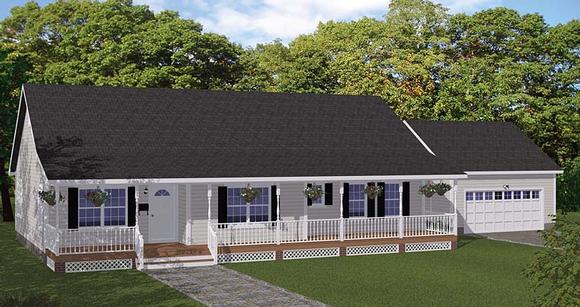 Country, Ranch, Southern, Traditional House Plan 40668 with 3 Beds, 3 Baths, 2 Car Garage Elevation