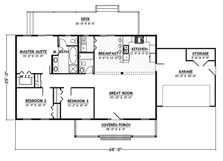 Ranch, Traditional House Plan 40673, 2 Car Garage First Level Plan
