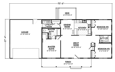 Country, Ranch, Traditional House Plan 40675 with 3 Beds, 2 Baths, 2 Car Garage First Level Plan