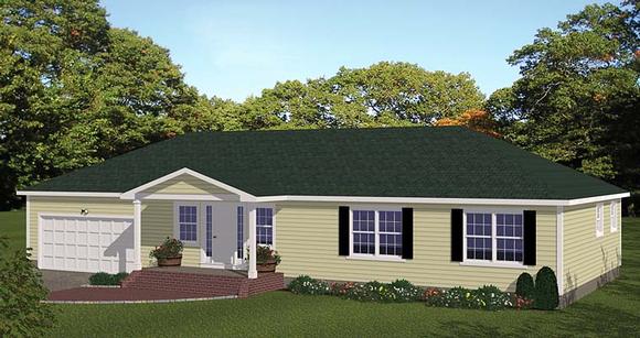 Ranch House Plan 40680 with 3 Beds, 2 Baths, 2 Car Garage Elevation