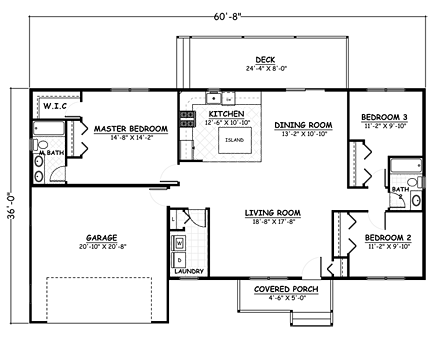 Country, Ranch House Plan 40682 with 3 Beds, 2 Baths, 2 Car Garage First Level Plan