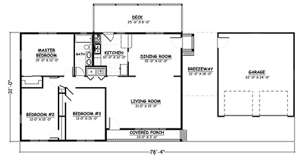 Country, Ranch, Traditional House Plan 40689 with 3 Beds, 1 Baths, 2 Car Garage First Level Plan