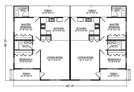 Multi-Family Plan 40692 with 4 Beds, 2 Baths First Level Plan