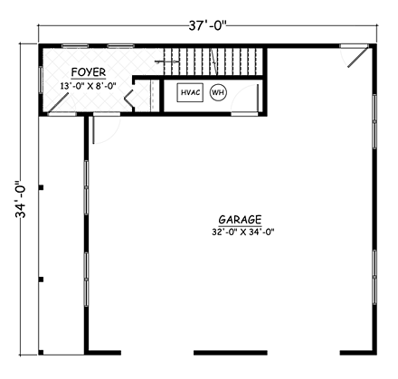 Garage-Living Plan 40693 with 2 Beds, 1 Baths, 2 Car Garage First Level Plan