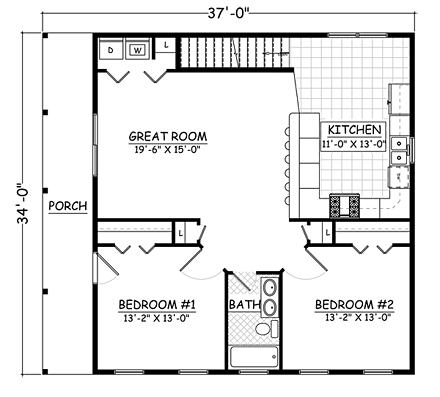 Garage-Living Plan 40693 with 2 Beds, 1 Baths, 2 Car Garage Second Level Plan