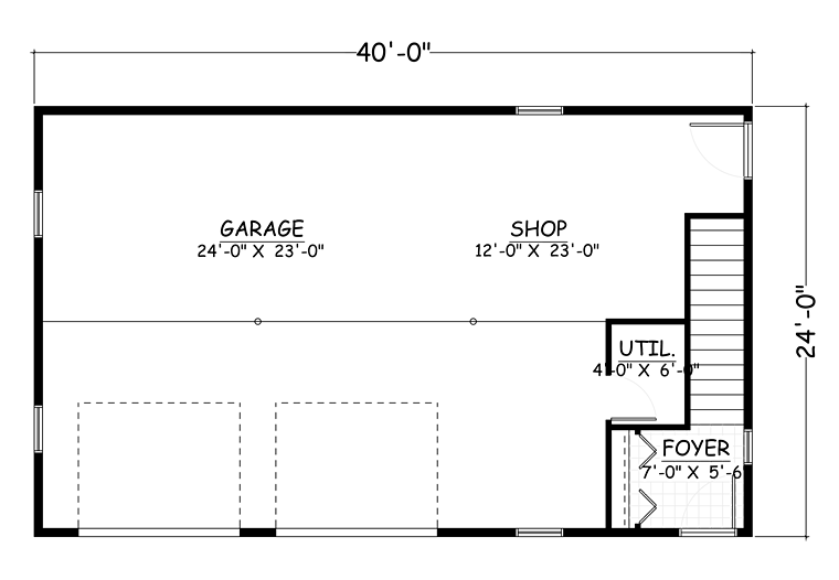 Garage-Living Plan 40694 with 2 Beds, 1 Baths, 2 Car Garage Level One