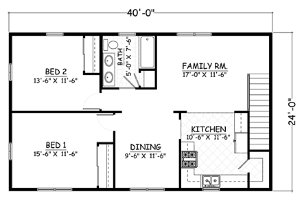 Garage-Living Plan 40694 with 2 Beds, 1 Baths, 2 Car Garage Second Level Plan