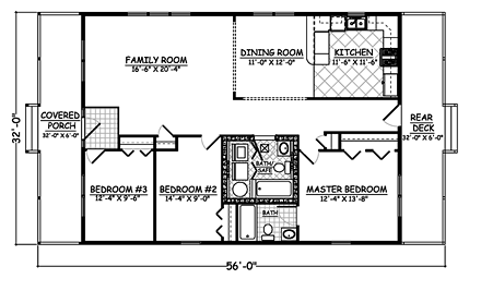 Cabin, Country, Ranch, Traditional House Plan 40697 with 3 Beds, 1 Baths First Level Plan