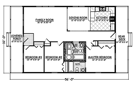 Cottage House Plan 40698 with 3 Beds, 1 Baths First Level Plan