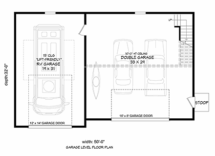 Ranch, Traditional 3 Car Garage Plan 40803, RV Storage First Level Plan