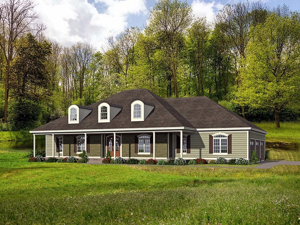 Country, Farmhouse, Ranch, Traditional Plan with 3491 Sq. Ft., 4 Bedrooms, 5 Bathrooms, 3 Car Garage Elevation