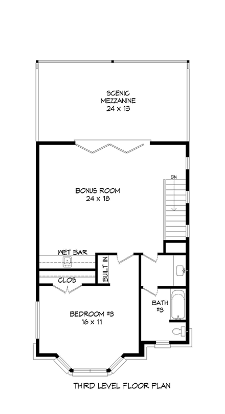 Contemporary, European, Greek Revival, Modern House Plan 40808 with 3 Beds, 4 Baths Third Level Plan