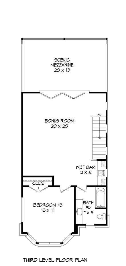 Contemporary, European, Modern House Plan 40809 with 3 Beds, 4 Baths Third Level Plan