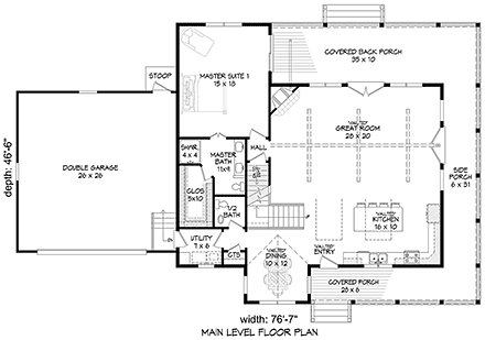 Country, Farmhouse, Traditional House Plan 40813 with 3 Beds, 4 Baths, 2 Car Garage First Level Plan