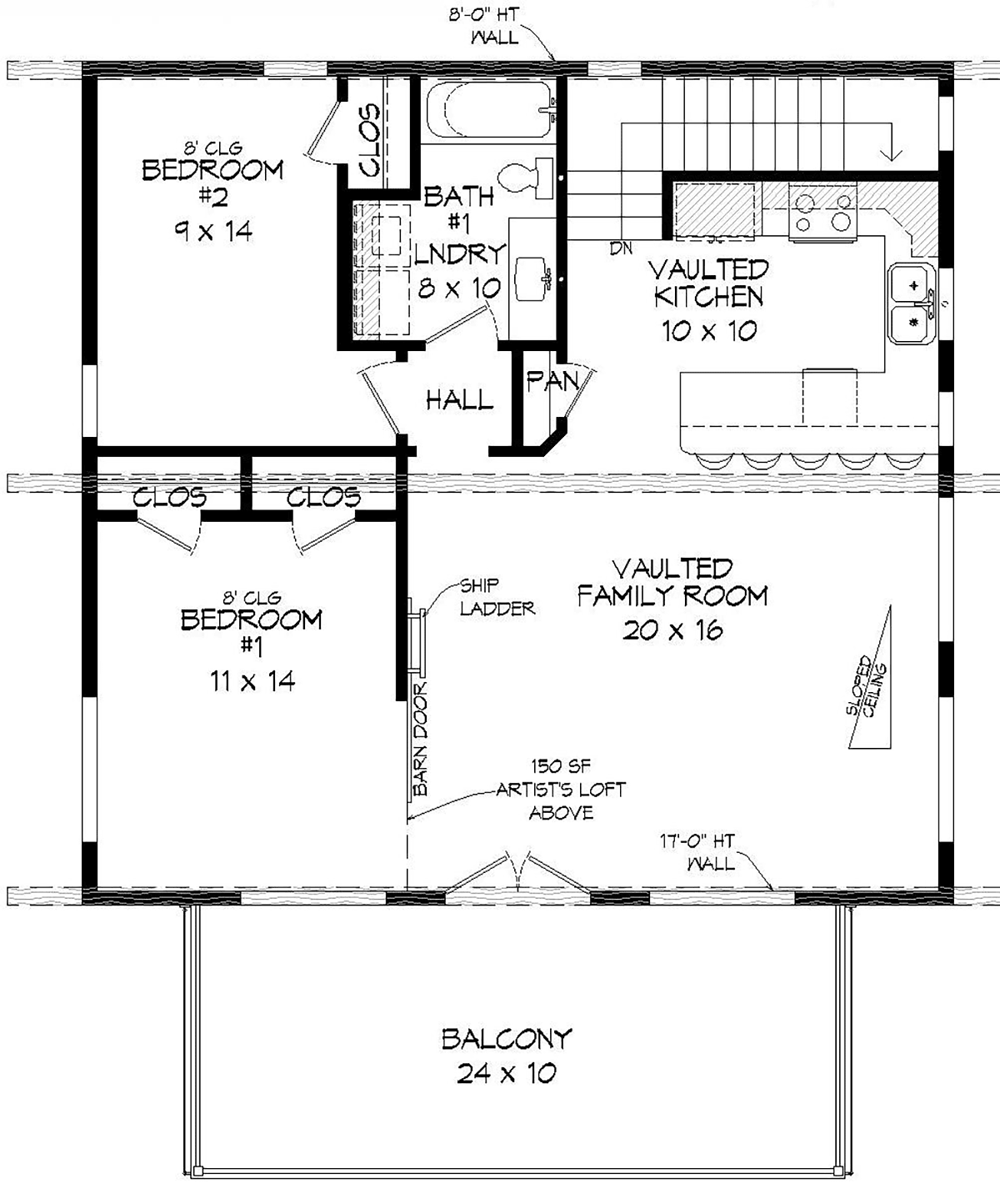 Contemporary, Modern Garage-Living Plan 40816 with 3 Beds, 2 Baths, 2 Car Garage Level Two