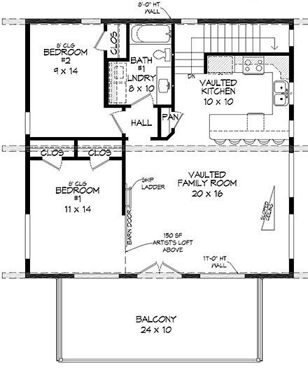 Contemporary, Modern Garage-Living Plan 40816 with 3 Beds, 2 Baths, 2 Car Garage Second Level Plan