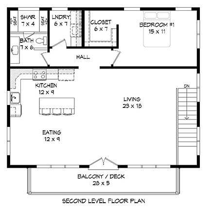 Contemporary, Modern House Plan 40817 with 1 Beds, 2 Baths, 3 Car Garage Second Level Plan