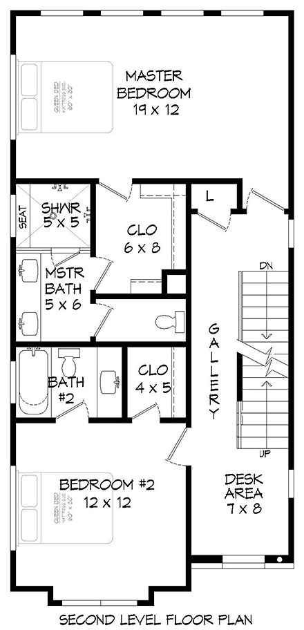 Contemporary, Modern, Narrow Lot House Plan 40819 with 3 Beds, 4 Baths Second Level Plan