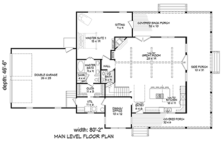 Country, Farmhouse House Plan 40820 with 3 Beds, 3 Baths, 2 Car Garage First Level Plan