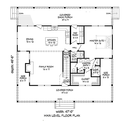 Country, Farmhouse, Traditional House Plan 40822 with 3 Beds, 4 Baths First Level Plan