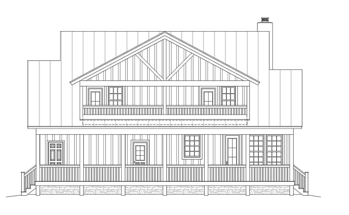 Country, Farmhouse, Traditional Plan with 2271 Sq. Ft., 3 Bedrooms, 4 Bathrooms Rear Elevation