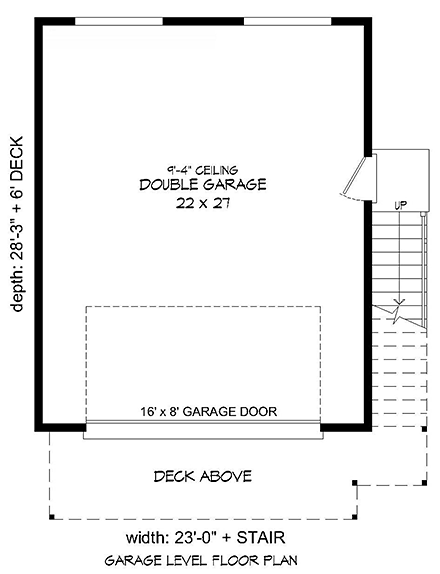 Contemporary, Modern Garage-Living Plan 40823 with 1 Beds, 1 Baths, 2 Car Garage First Level Plan