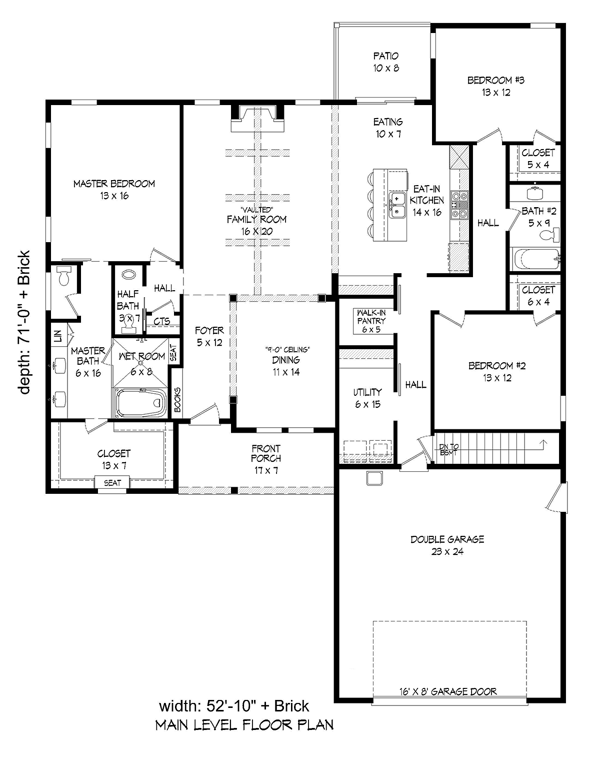 House Plan 40826 - Ranch Style with 2174 Sq Ft, 3 Bed, 2 Bath, 1