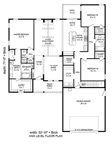 Cottage, Craftsman, Ranch House Plan 40826 with 3 Beds, 3 Baths, 2 Car Garage First Level Plan