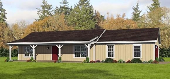 Cottage, Country, Farmhouse, Ranch House Plan 40829 with 2 Beds, 1 Baths, 2 Car Garage Elevation