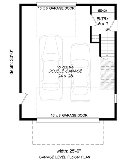 Coastal, Contemporary, Modern House Plan 40830 with 2 Beds, 1 Baths, 2 Car Garage First Level Plan