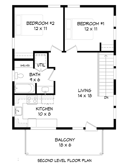 Coastal, Contemporary, Modern House Plan 40830 with 2 Beds, 1 Baths, 2 Car Garage Second Level Plan