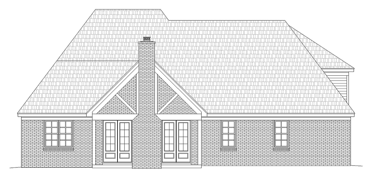 Country, European, Farmhouse, French Country, Traditional Plan with 3781 Sq. Ft., 5 Bedrooms, 4 Bathrooms, 2 Car Garage Rear Elevation