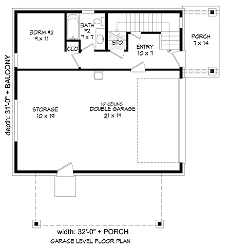 Contemporary, Modern 2 Car Garage Apartment Plan 40837 with 2 Beds, 2 Baths First Level Plan