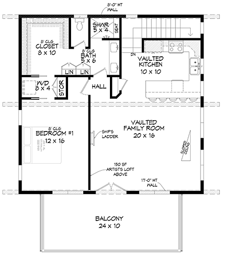 Contemporary, Modern 2 Car Garage Apartment Plan 40837 with 2 Beds, 2 Baths Second Level Plan