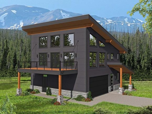 Contemporary, Modern 2 Car Garage Apartment Plan 40837 with 2 Beds, 2 Baths Elevation