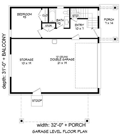 Contemporary, Modern Garage-Living Plan 40838 with 3 Beds, 2 Baths, 2 Car Garage First Level Plan